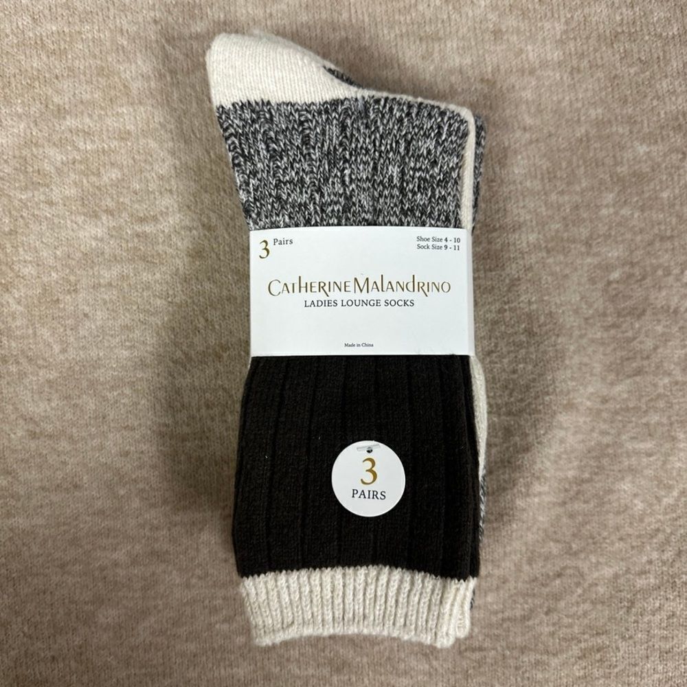 Catherine Malandrino Super Soft Heather Ivory Brown Ladies Lounge Socks 3 pk
